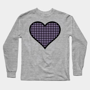 Light Purple and Black Gingham Heart Long Sleeve T-Shirt